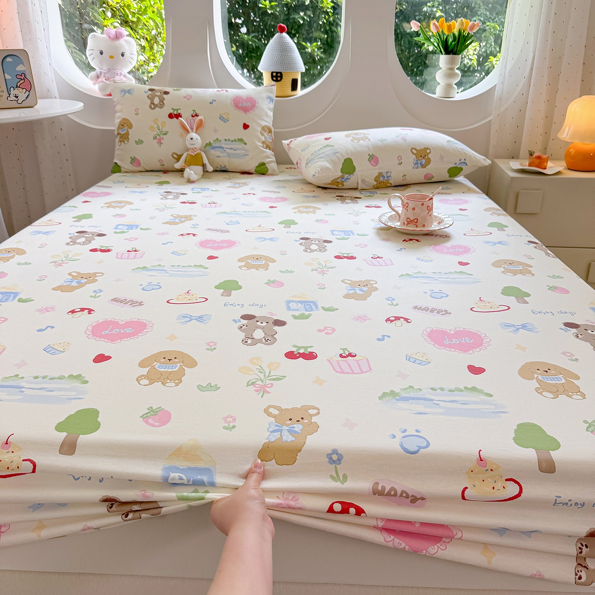 91家纺网 家纺一手货源 找家纺 木堇家居 2025新款小清新100%全棉纯棉单品床笠 床笠单件 开心屋