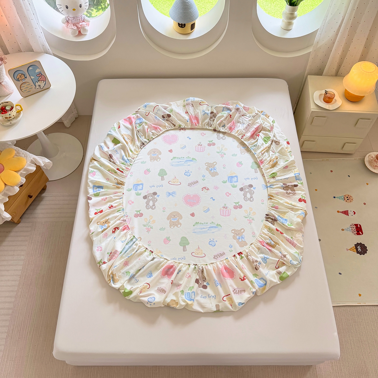 91家纺网 家纺一手货源 找家纺 木堇家居 2025新款小清新100%全棉纯棉单品床笠 床笠单件 开心屋