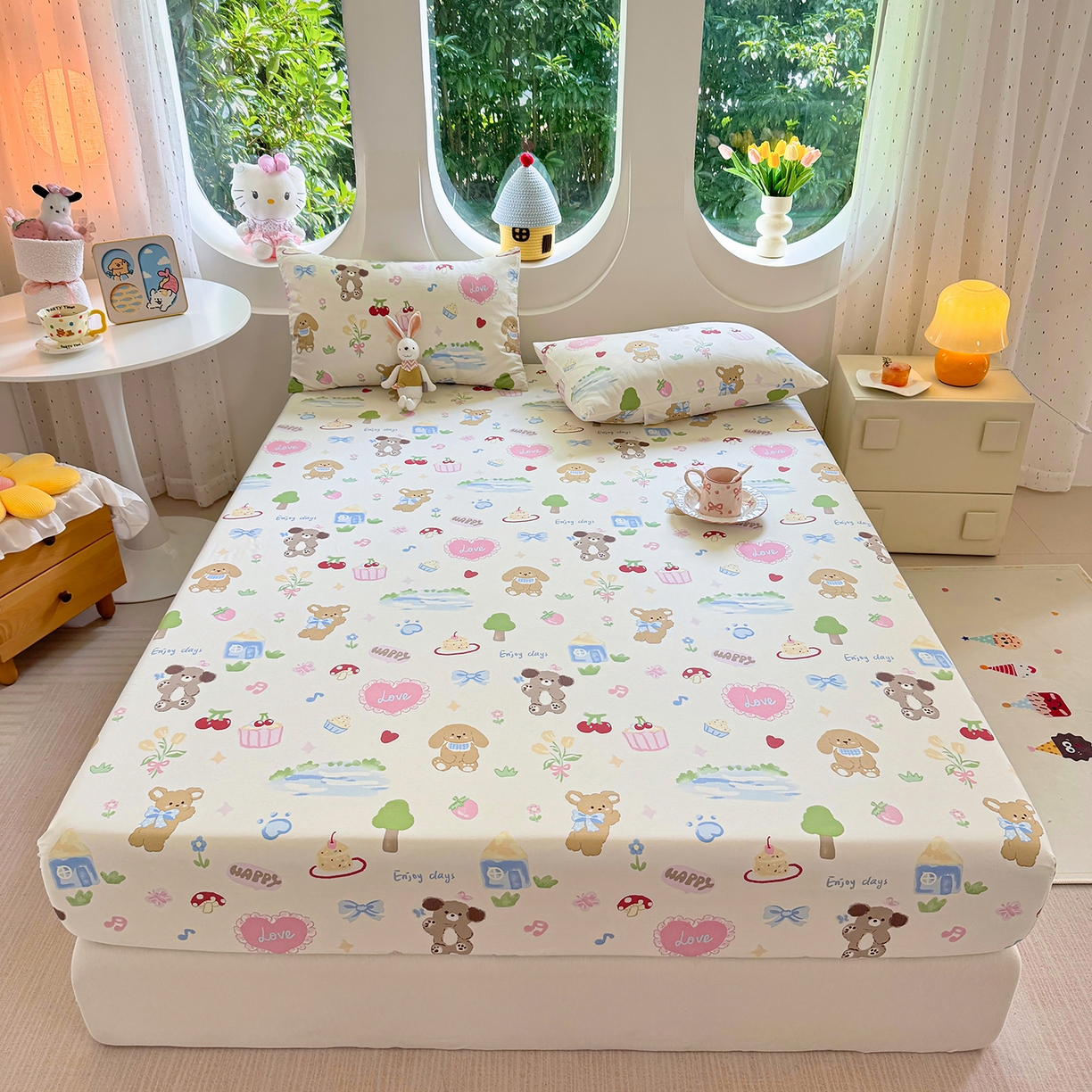 91家纺网 家纺一手货源 找家纺 木堇家居 2025新款小清新100%全棉纯棉单品床笠 床笠单件 开心屋