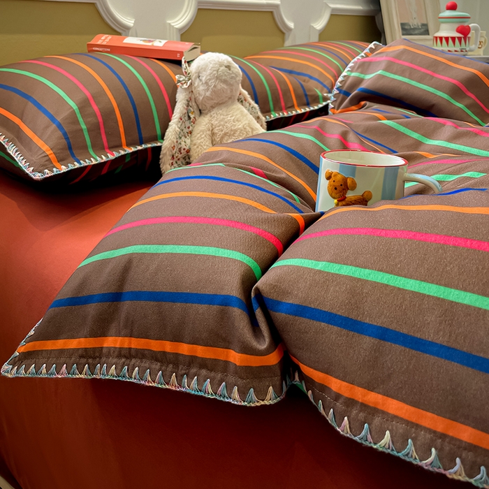 91家纺网 家纺一手货源 找家纺 （总）蓝邻家纺 2025新款全棉纯棉加厚磨毛多巴胺贝壳边四件套