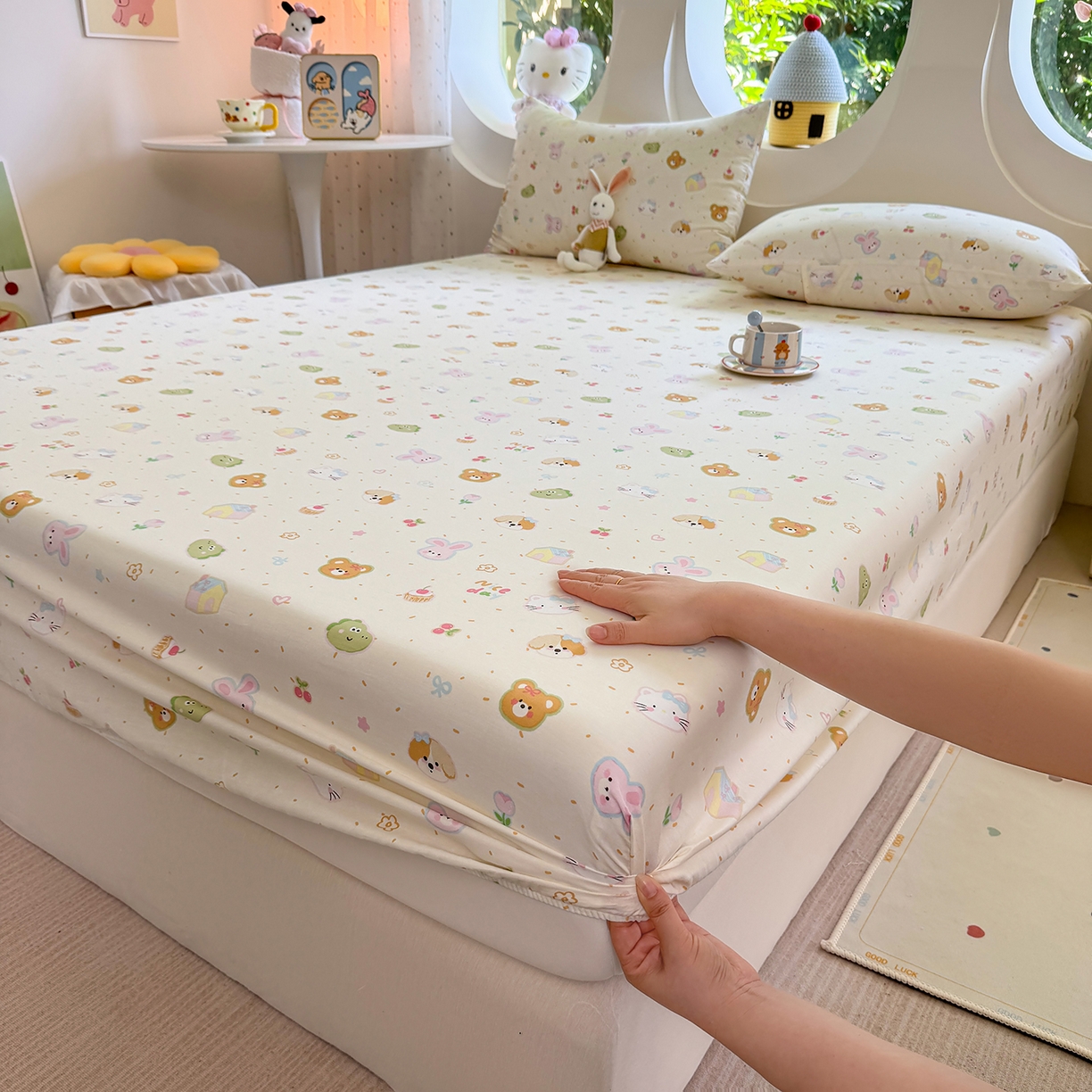 木堇家居 2025新款小清新100%全棉纯棉单品床笠 床笠单件 萌萌乐园