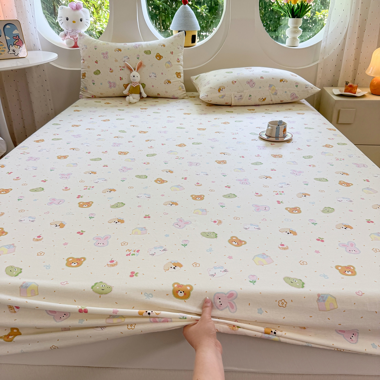 91家纺网 家纺一手货源 找家纺 木堇家居 2025新款小清新100%全棉纯棉单品床笠 床笠单件 萌萌乐园