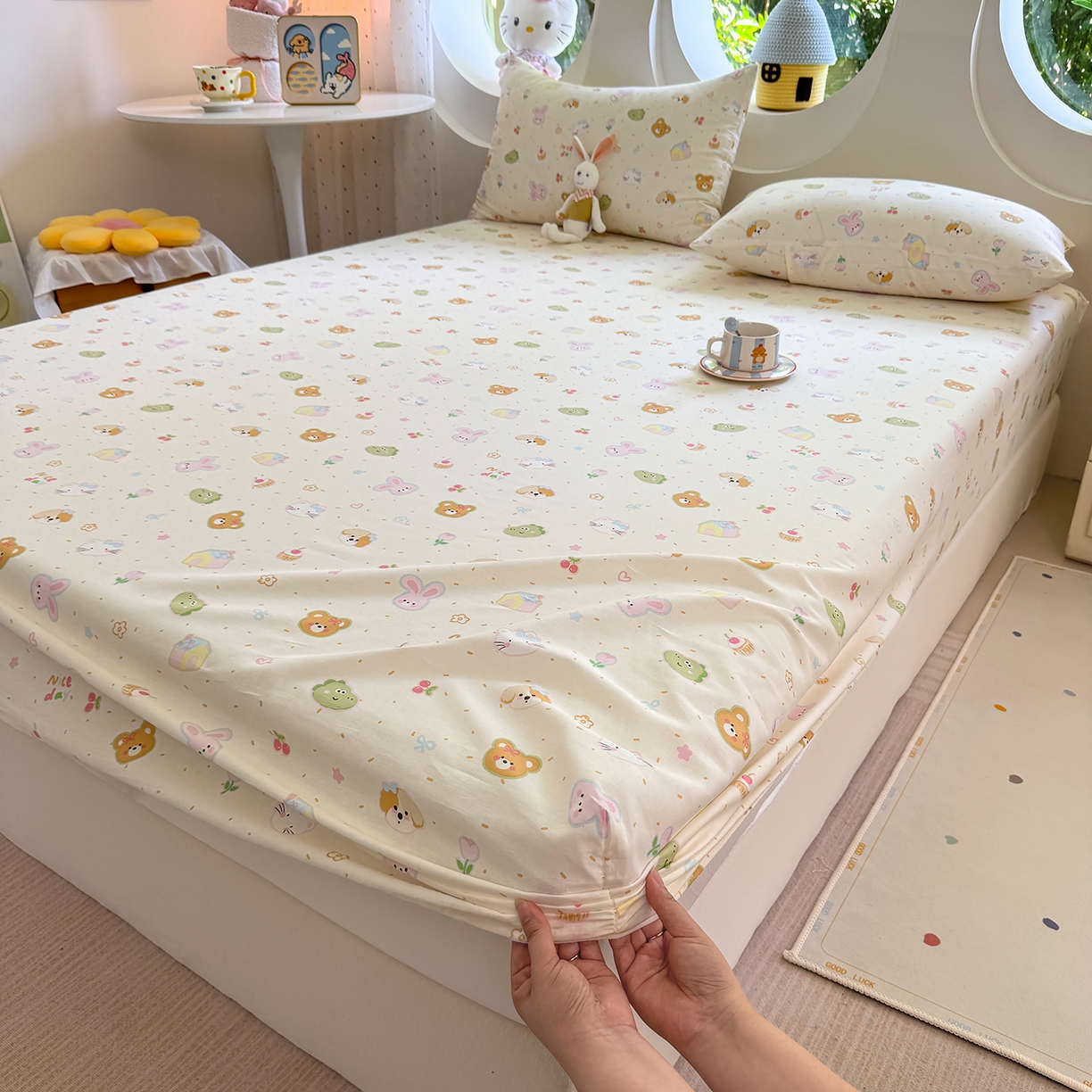 91家纺网 家纺一手货源 找家纺 木堇家居 2025新款小清新100%全棉纯棉单品床笠 床笠单件 萌萌乐园