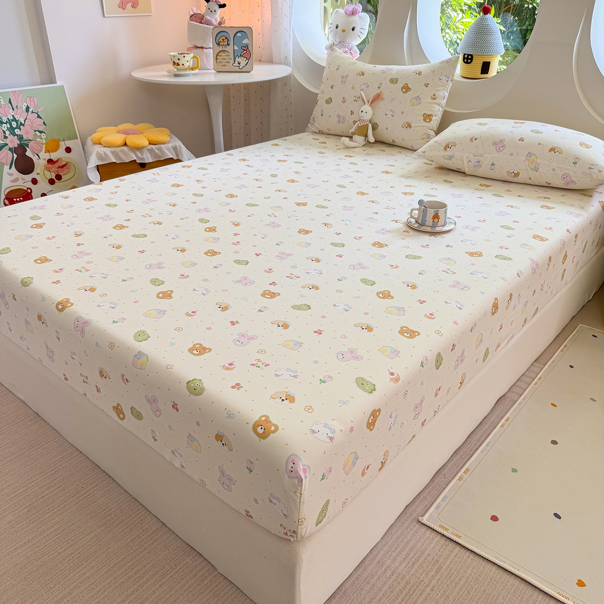 91家纺网 家纺一手货源 找家纺 木堇家居 2025新款小清新100%全棉纯棉单品床笠 床笠单件 萌萌乐园