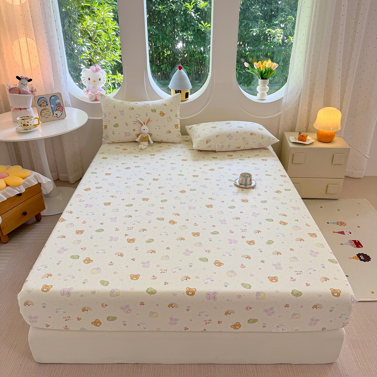 91家纺网 家纺一手货源 找家纺 木堇家居 2025新款小清新100%全棉纯棉单品床笠 床笠单件 萌萌乐园