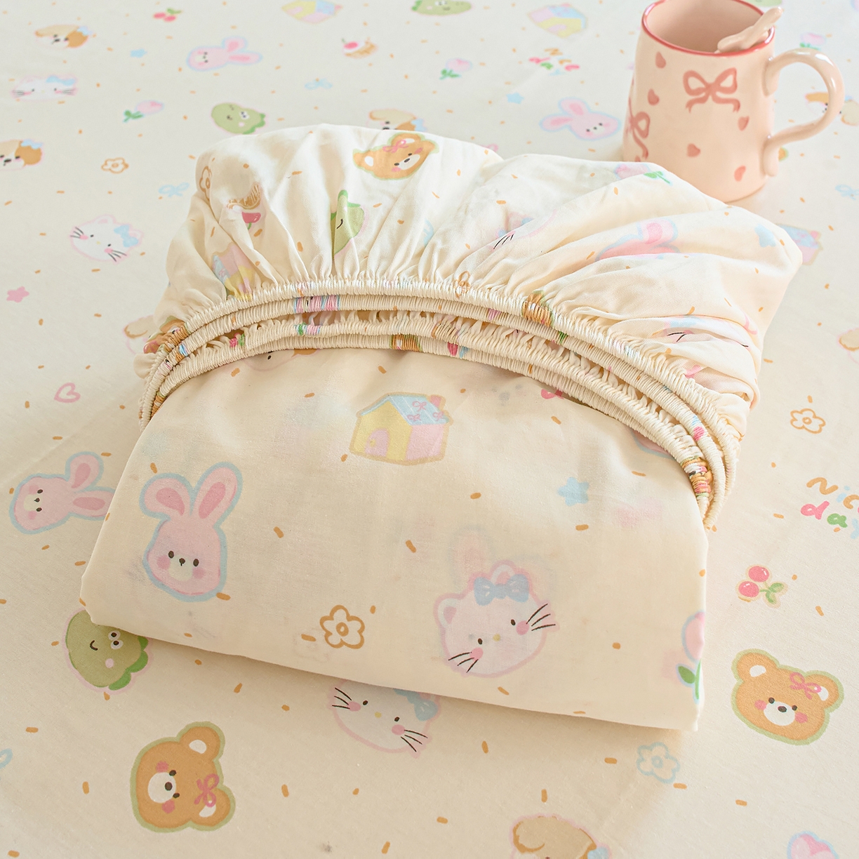 91家纺网 家纺一手货源 找家纺 木堇家居 2025新款小清新100%全棉纯棉单品床笠 床笠单件 萌萌乐园