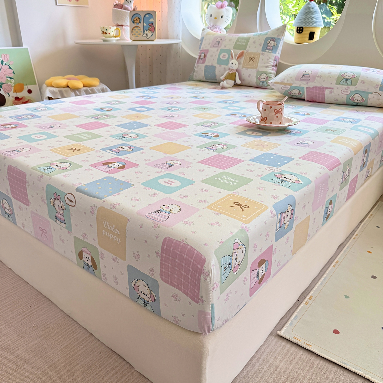 91家纺网 家纺一手货源 找家纺 木堇家居 2025新款小清新100%全棉纯棉单品床笠 床笠单件 奇妙乐园