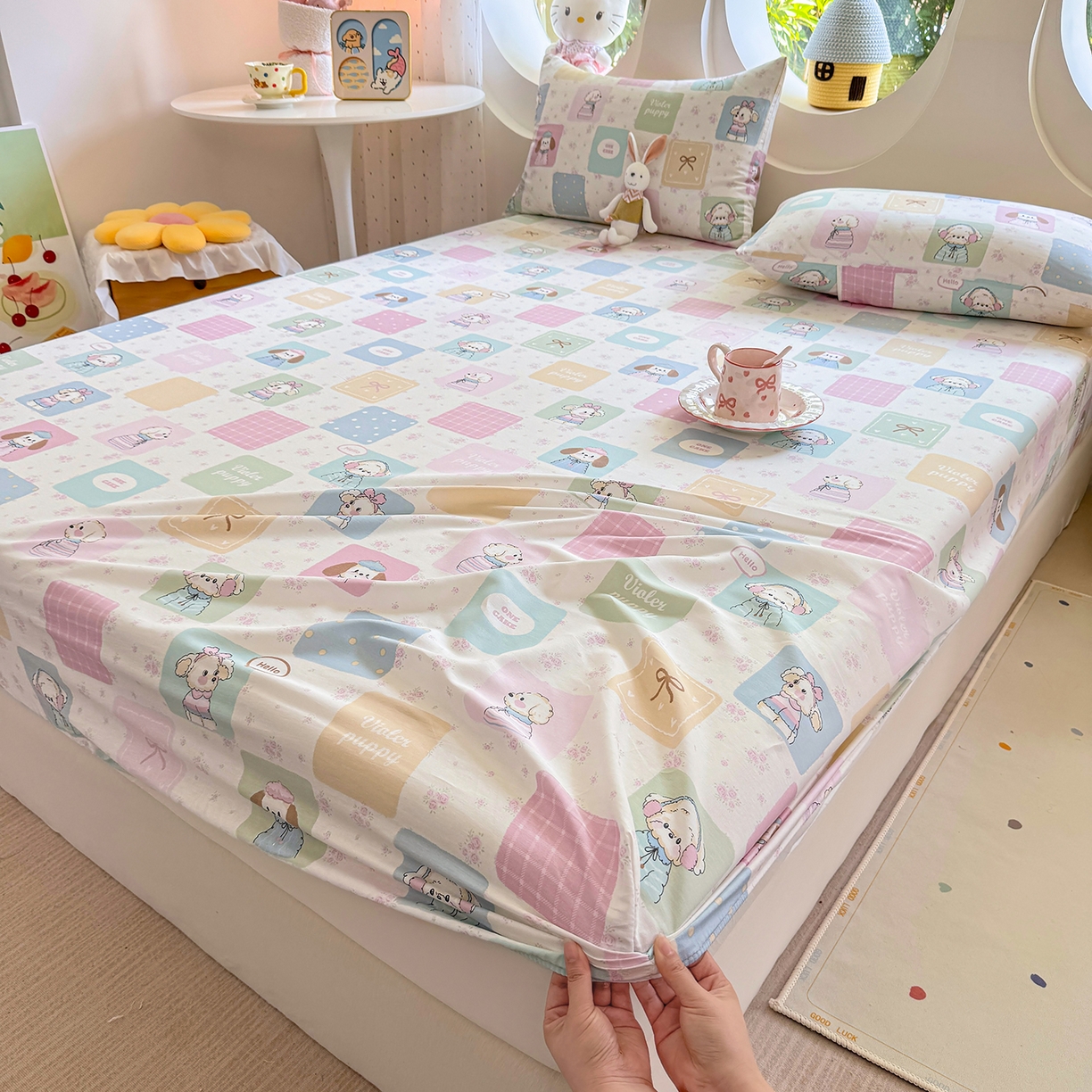 91家纺网 家纺一手货源 找家纺 木堇家居 2025新款小清新100%全棉纯棉单品床笠 床笠单件 奇妙乐园