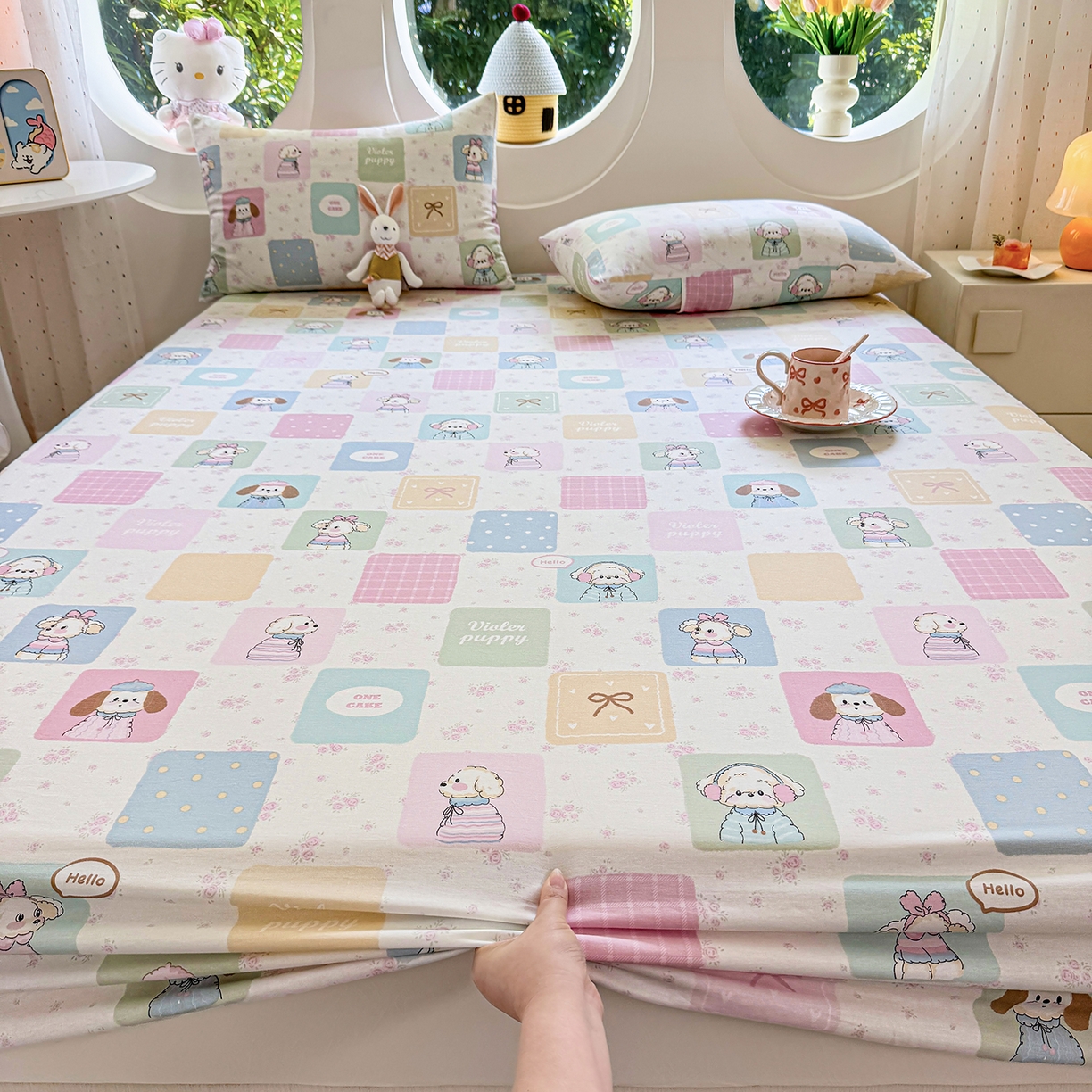 91家纺网 家纺一手货源 找家纺 木堇家居 2025新款小清新100%全棉纯棉单品床笠 床笠单件 奇妙乐园