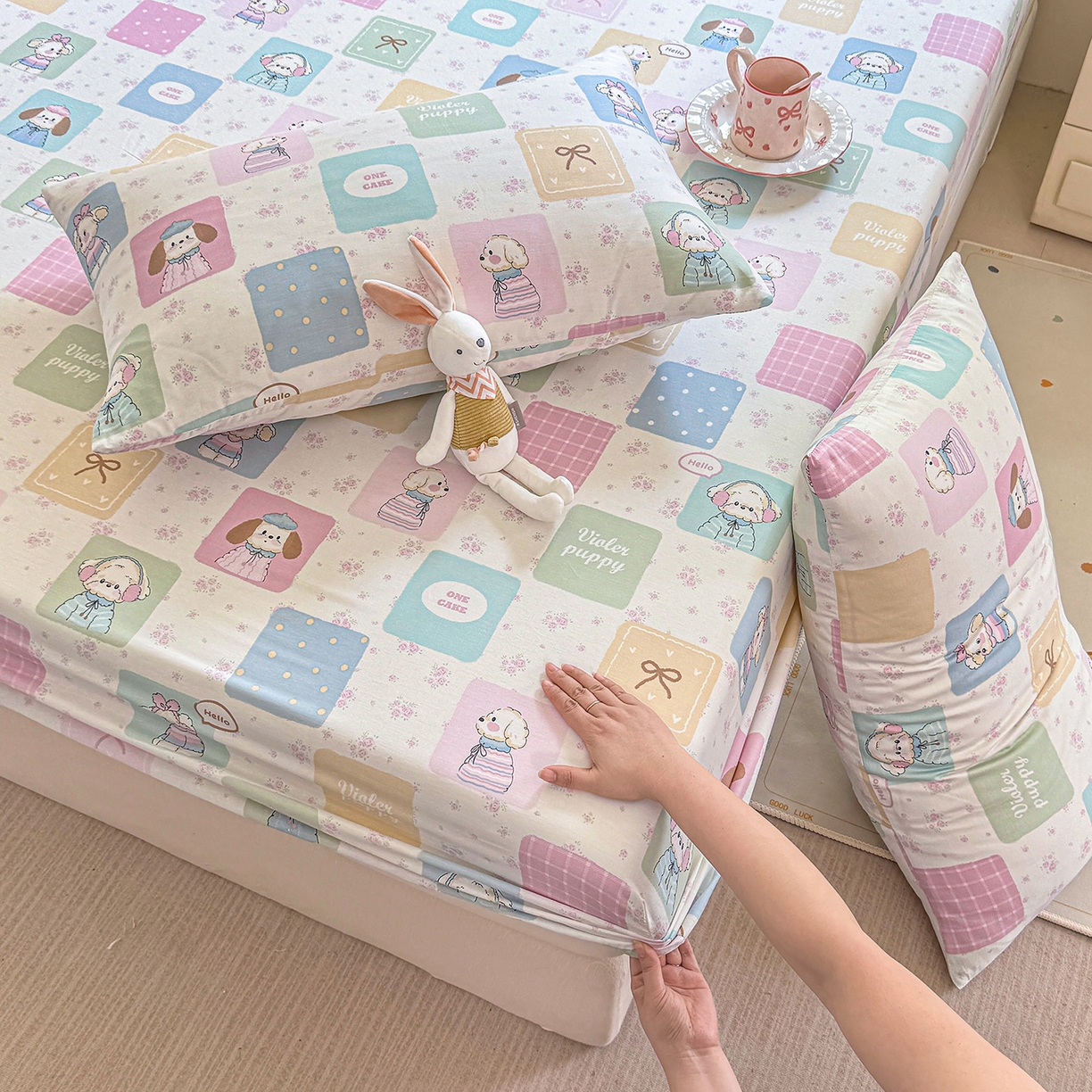 91家纺网 家纺一手货源 找家纺 木堇家居 2025新款小清新100%全棉纯棉单品床笠 床笠单件 奇妙乐园