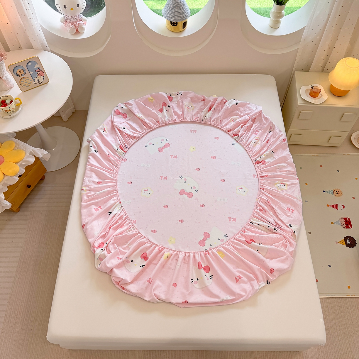 91家纺网 家纺一手货源 找家纺 木堇家居 2025新款小清新100%全棉纯棉单品床笠 床笠单件 甜心猫咪