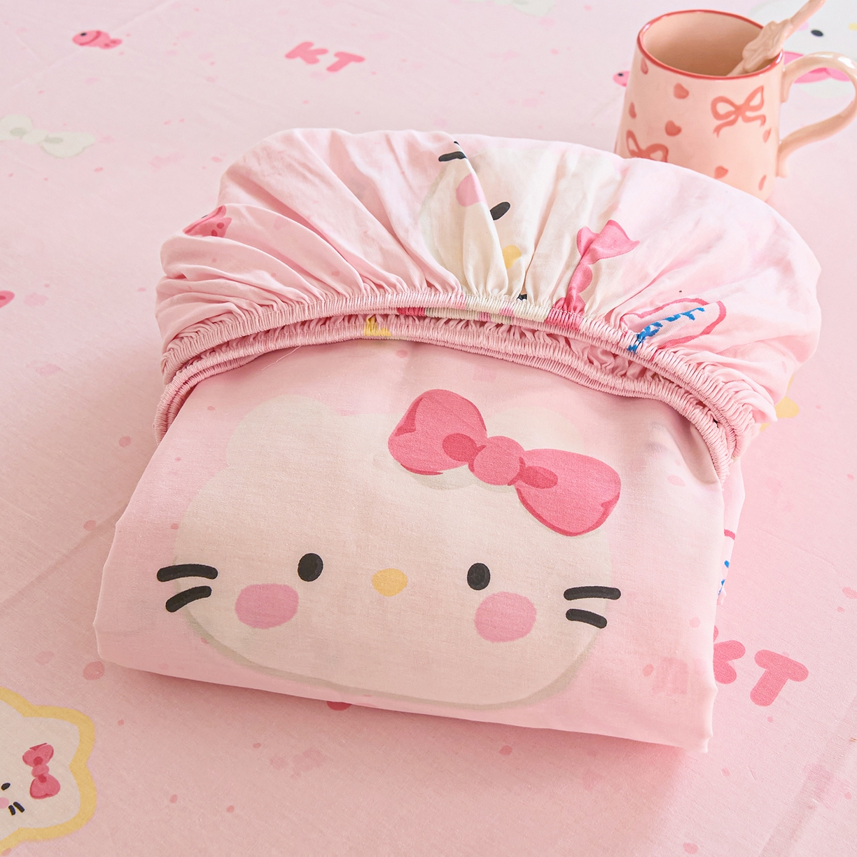 91家纺网 家纺一手货源 找家纺 木堇家居 2025新款小清新100%全棉纯棉单品床笠 床笠单件 甜心猫咪