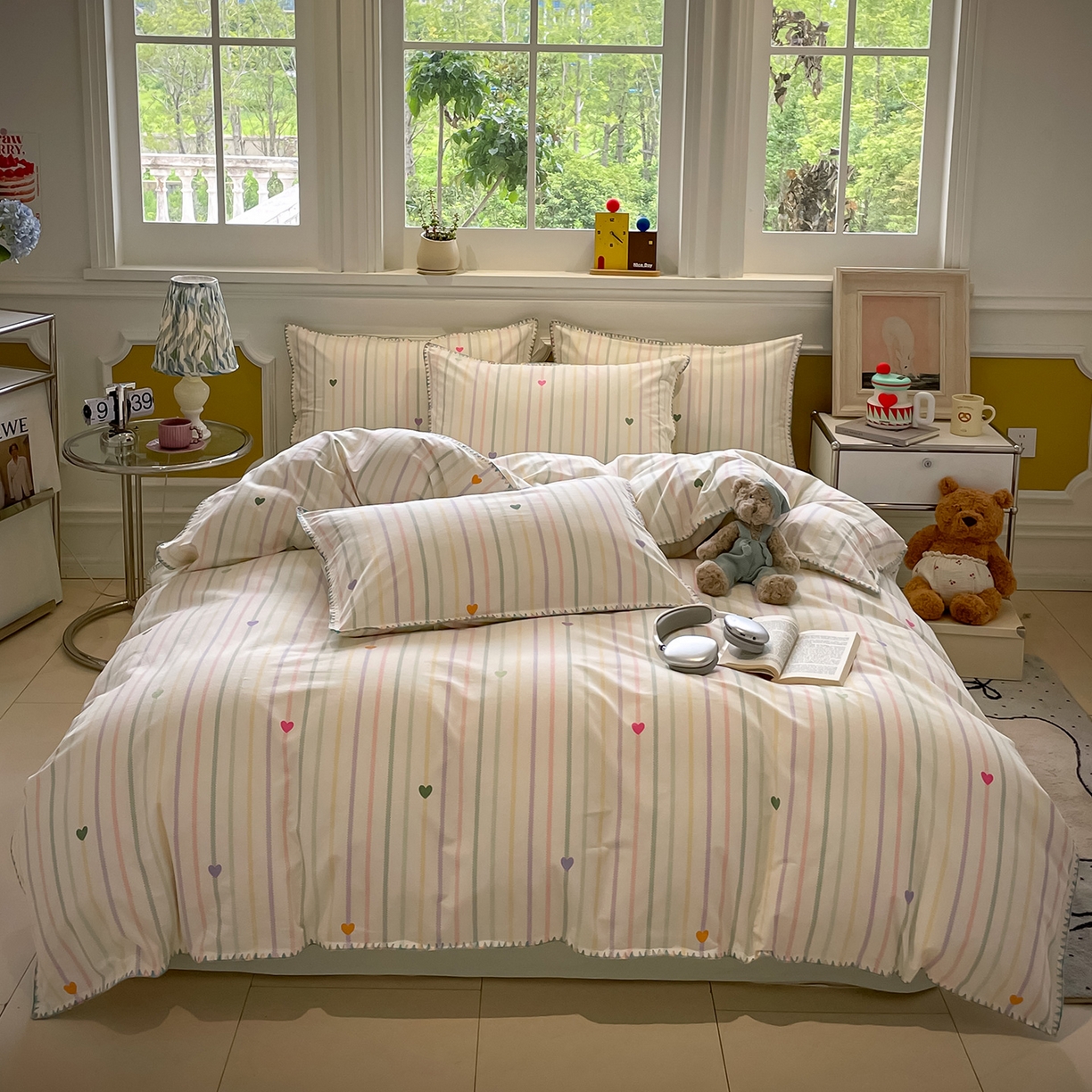 91家纺网 家纺一手货源 找家纺 蓝邻家纺 2025新款全棉纯棉加厚磨毛多巴胺贝壳边四件套 弦音