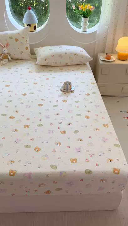 91家纺网 家纺一手货源 找家纺 木堇家居 2025新款小清新100%全棉纯棉单品床笠 床笠单件 萌萌乐园