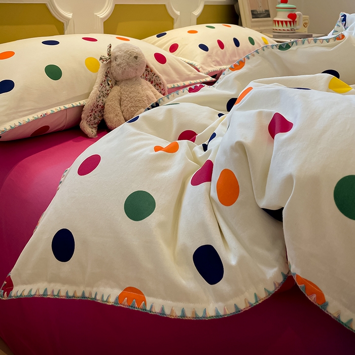 蓝邻家纺 2025新款全棉纯棉加厚磨毛多巴胺贝壳边四件套 星然