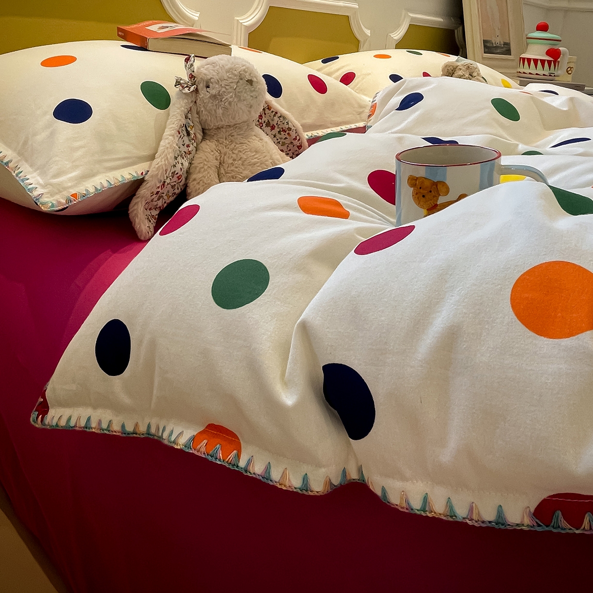 91家纺网 家纺一手货源 找家纺 蓝邻家纺 2025新款全棉纯棉加厚磨毛多巴胺贝壳边四件套 星然