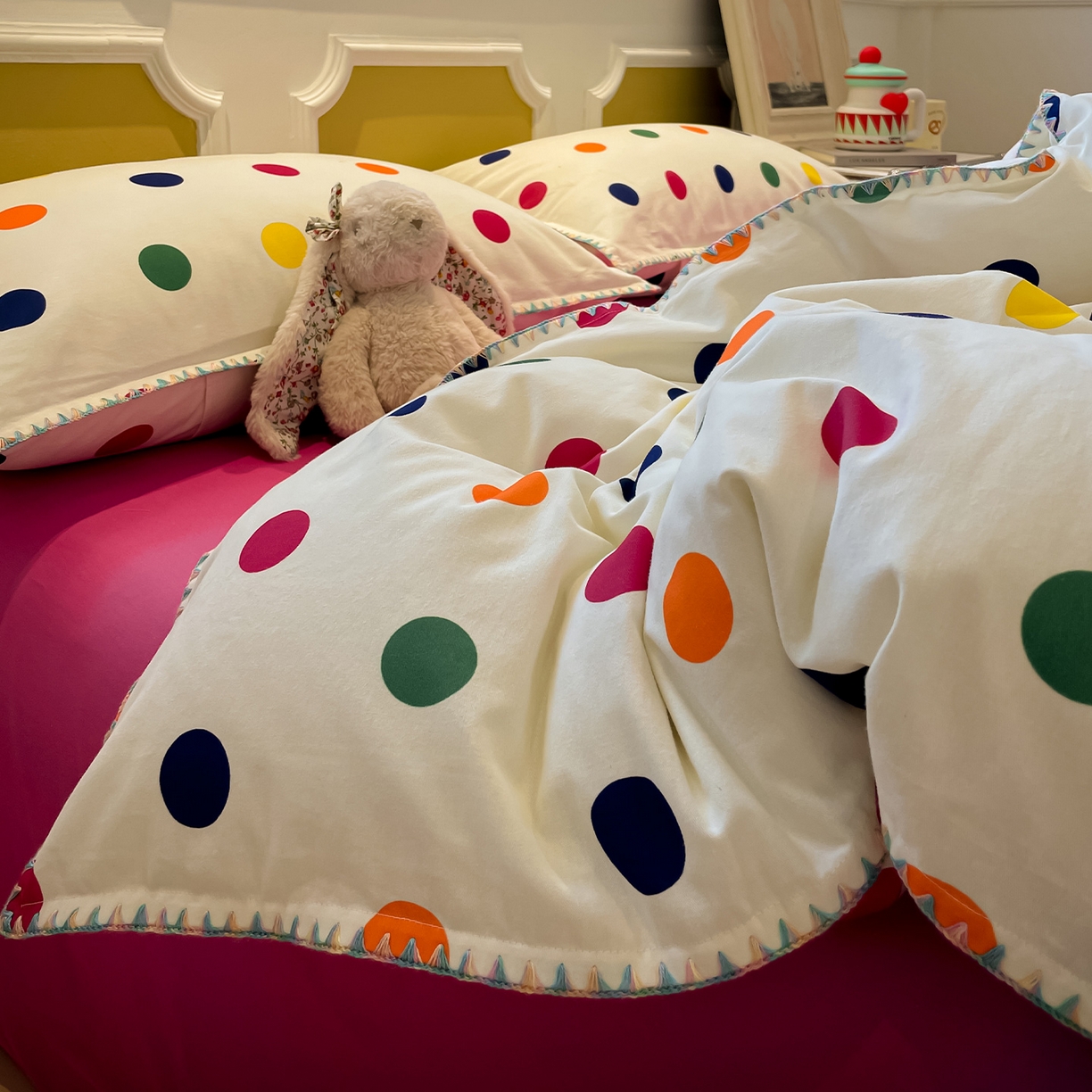 91家纺网 家纺一手货源 找家纺 蓝邻家纺 2025新款全棉纯棉加厚磨毛多巴胺贝壳边四件套 星然