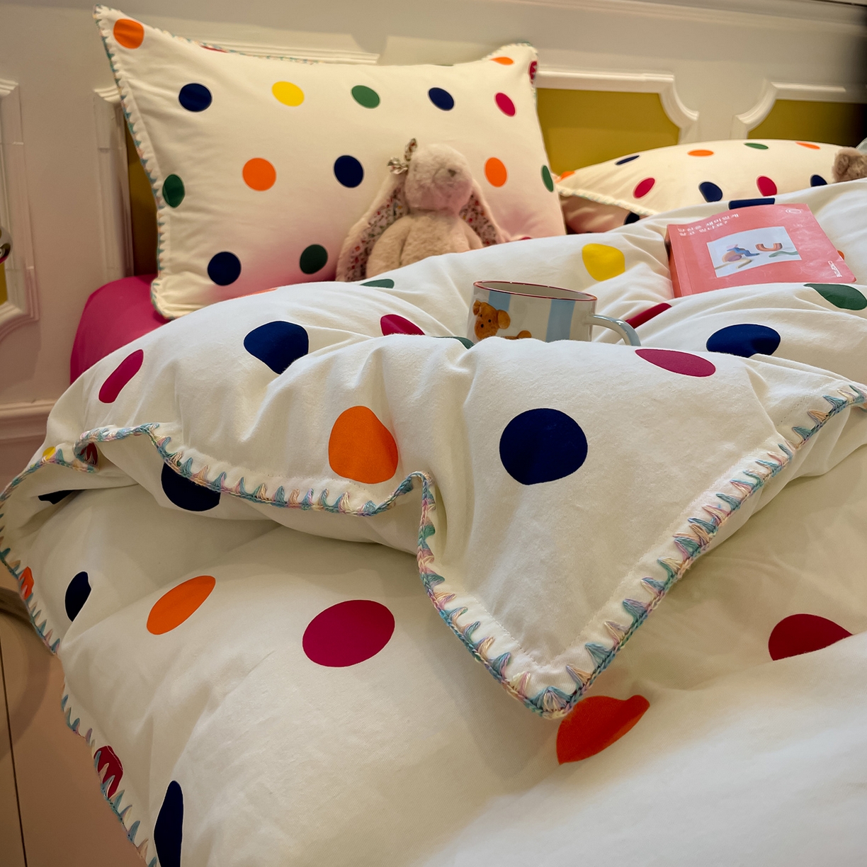 91家纺网 家纺一手货源 找家纺 蓝邻家纺 2025新款全棉纯棉加厚磨毛多巴胺贝壳边四件套 星然