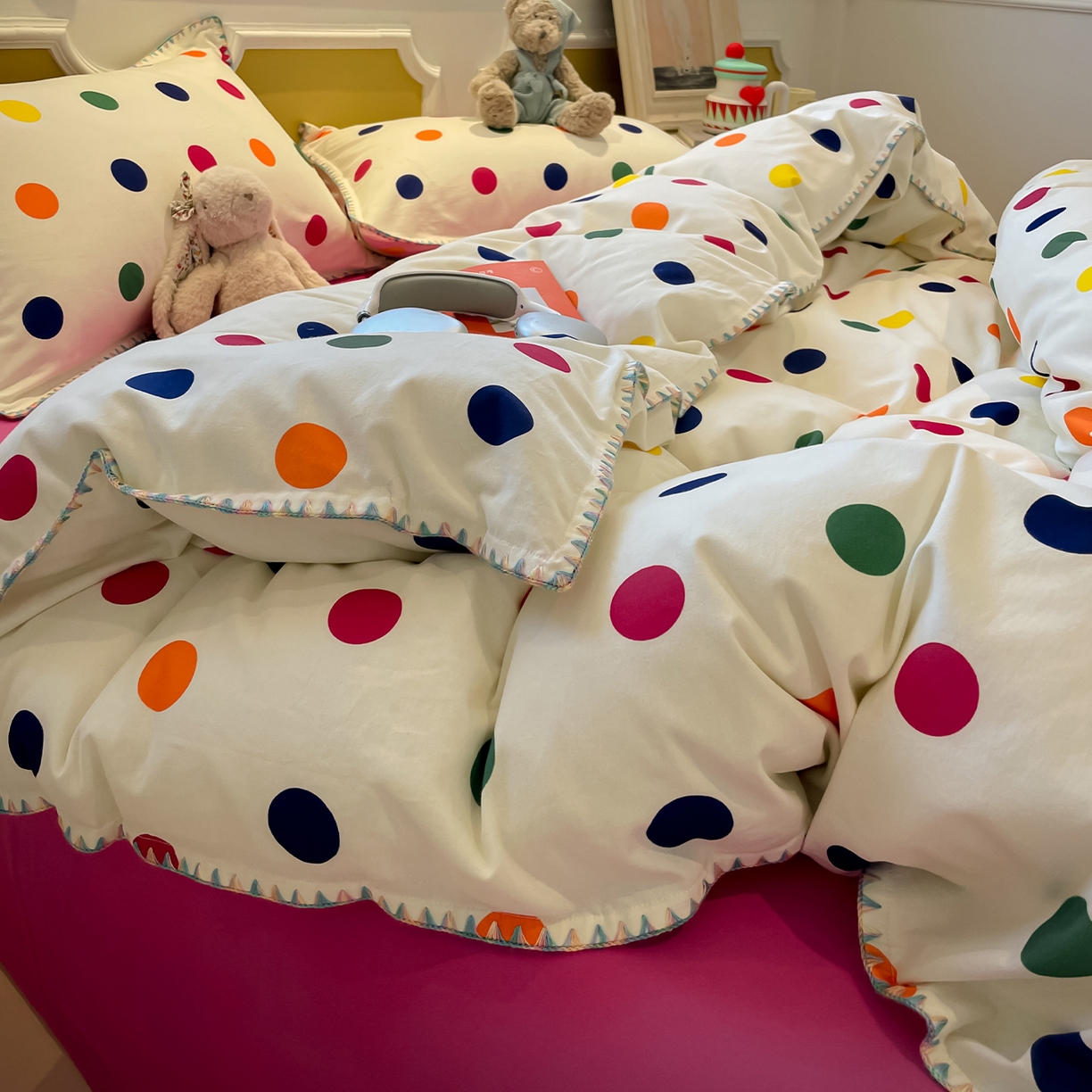 91家纺网 家纺一手货源 找家纺 蓝邻家纺 2025新款全棉纯棉加厚磨毛多巴胺贝壳边四件套 星然