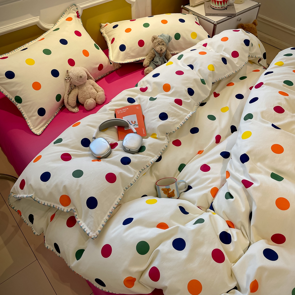 91家纺网 家纺一手货源 找家纺 蓝邻家纺 2025新款全棉纯棉加厚磨毛多巴胺贝壳边四件套 星然