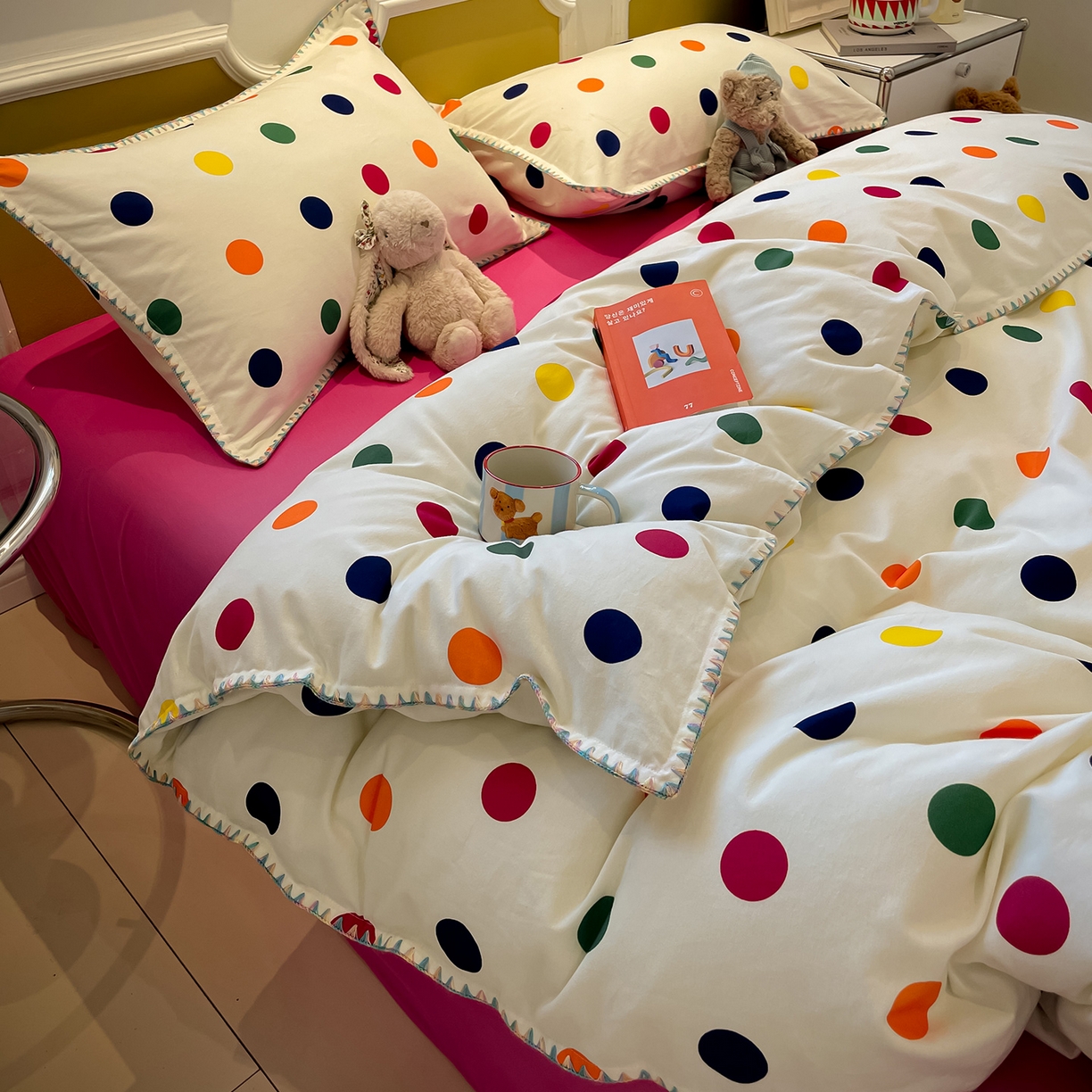 91家纺网 家纺一手货源 找家纺 蓝邻家纺 2025新款全棉纯棉加厚磨毛多巴胺贝壳边四件套 星然