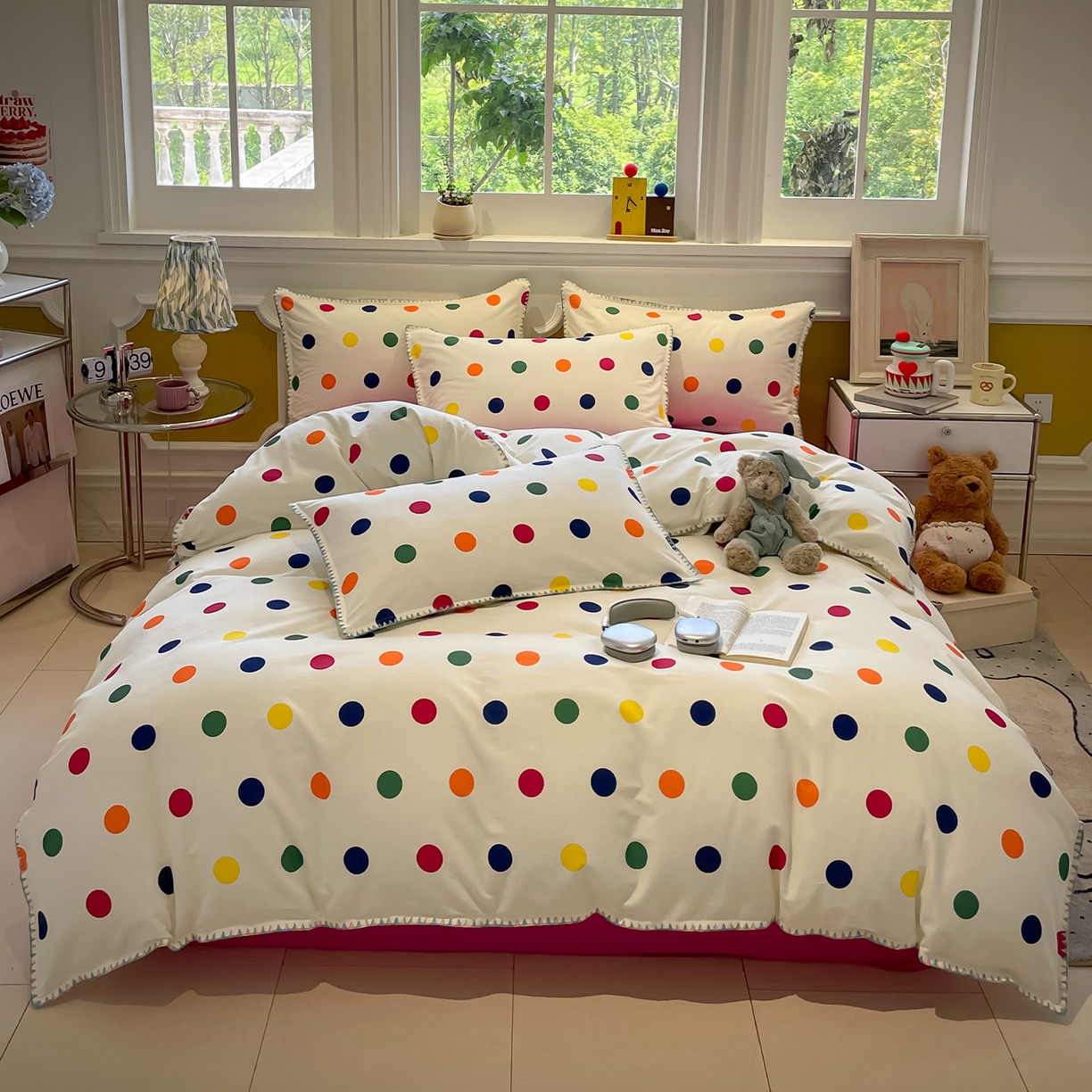 91家纺网 家纺一手货源 找家纺 蓝邻家纺 2025新款全棉纯棉加厚磨毛多巴胺贝壳边四件套 星然