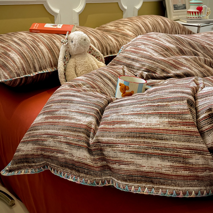 蓝邻家纺 2025新款全棉纯棉加厚磨毛多巴胺贝壳边四件套 寻野