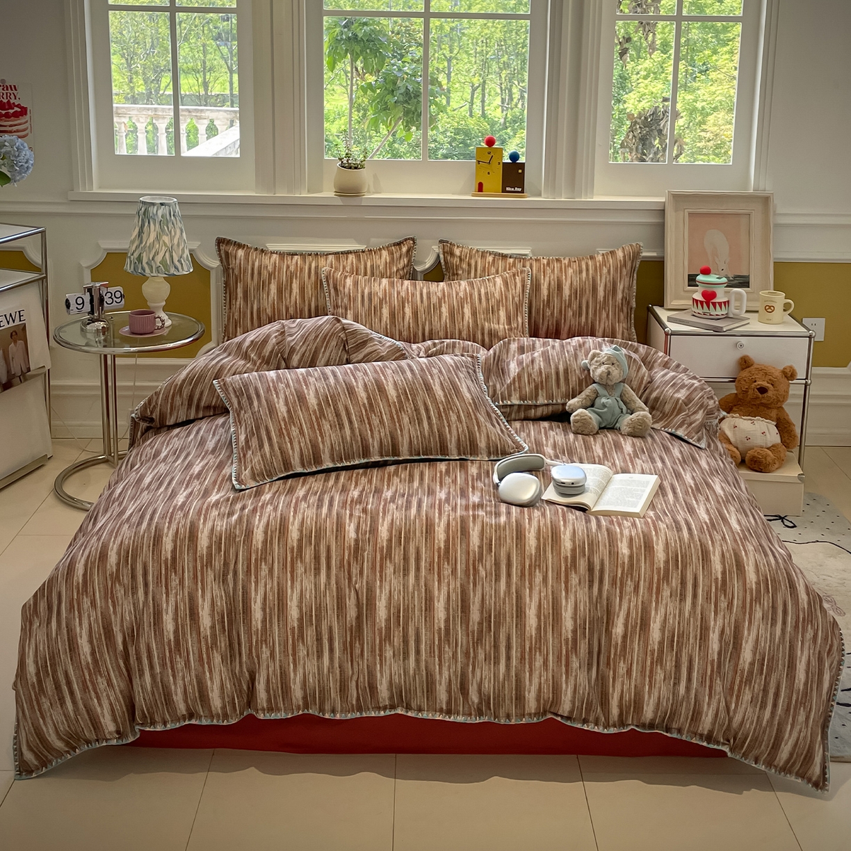 91家纺网 家纺一手货源 找家纺 蓝邻家纺 2025新款全棉纯棉加厚磨毛多巴胺贝壳边四件套 寻野