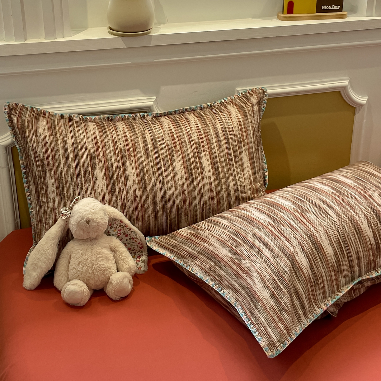 91家纺网 家纺一手货源 找家纺 蓝邻家纺 2025新款全棉纯棉加厚磨毛多巴胺贝壳边四件套 寻野