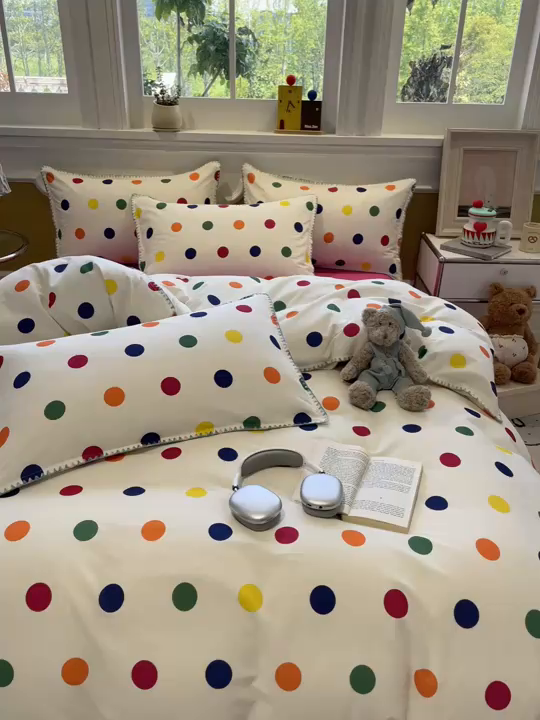 91家纺网 家纺一手货源 找家纺 蓝邻家纺 2025新款全棉纯棉加厚磨毛多巴胺贝壳边四件套 星然