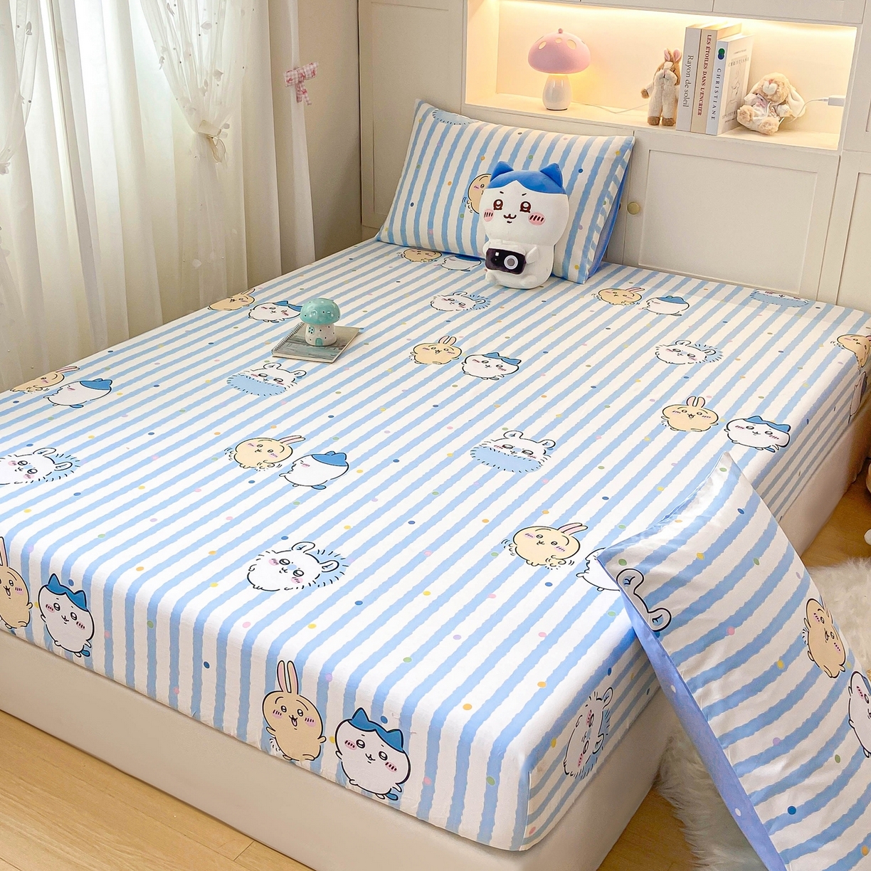 91家纺网 家纺一手货源 找家纺 博雅2025春夏新款吉伊卡哇大版全棉纯棉单品床笠床笠单件单床笠 点点条纹吉伊卡哇