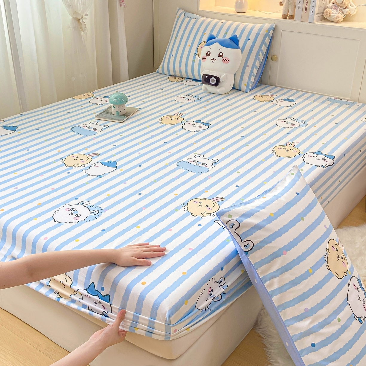 91家纺网 家纺一手货源 找家纺 博雅2025春夏新款吉伊卡哇大版全棉纯棉单品床笠床笠单件单床笠 点点条纹吉伊卡哇