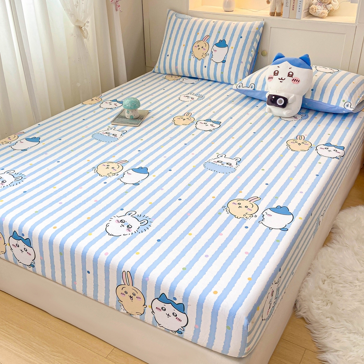 91家纺网 家纺一手货源 找家纺 博雅2025春夏新款吉伊卡哇大版全棉纯棉单品床笠床笠单件单床笠 点点条纹吉伊卡哇