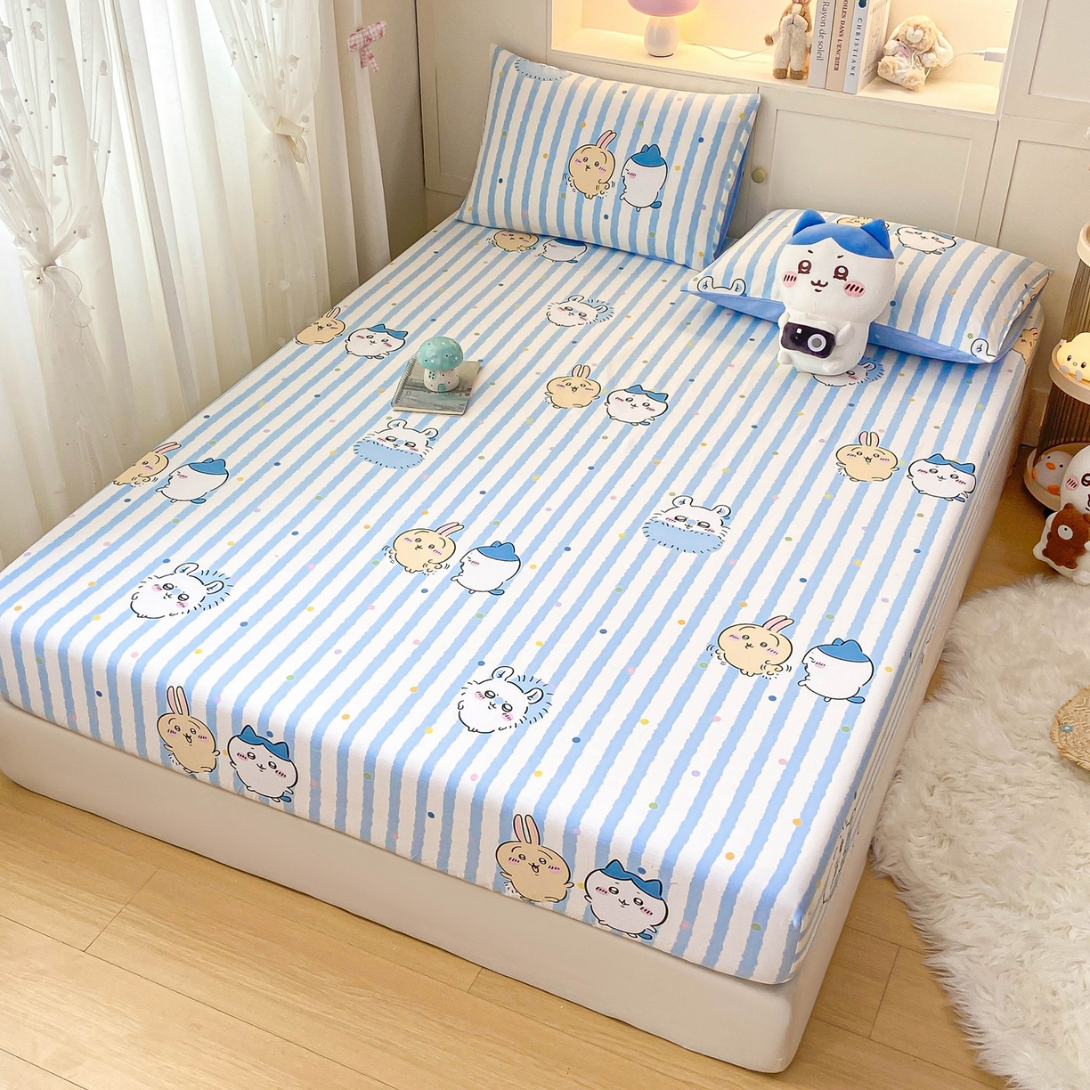 91家纺网 家纺一手货源 找家纺 博雅2025春夏新款吉伊卡哇大版全棉纯棉单品床笠床笠单件单床笠 点点条纹吉伊卡哇