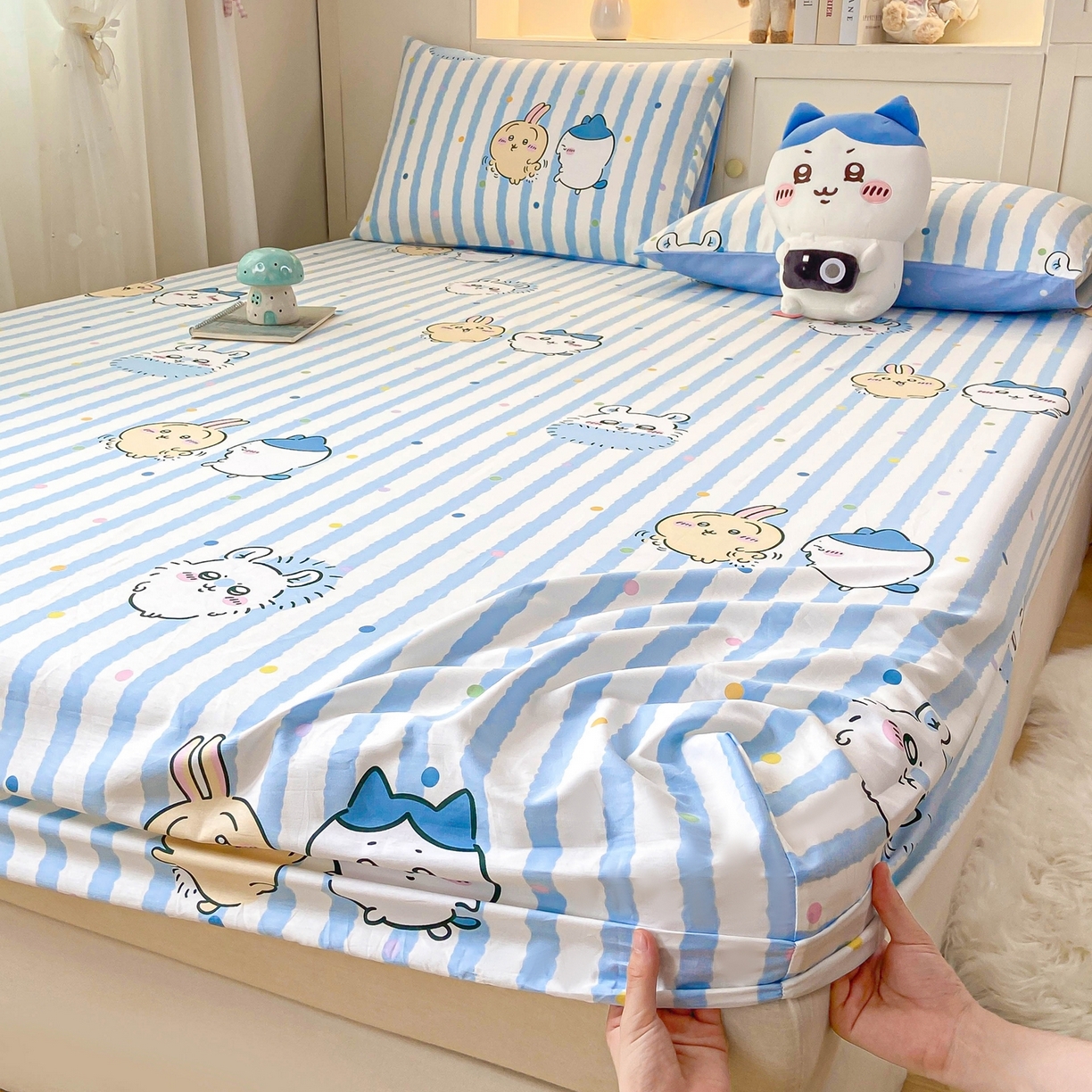 91家纺网 家纺一手货源 找家纺 博雅2025春夏新款吉伊卡哇大版全棉纯棉单品床笠床笠单件单床笠 点点条纹吉伊卡哇