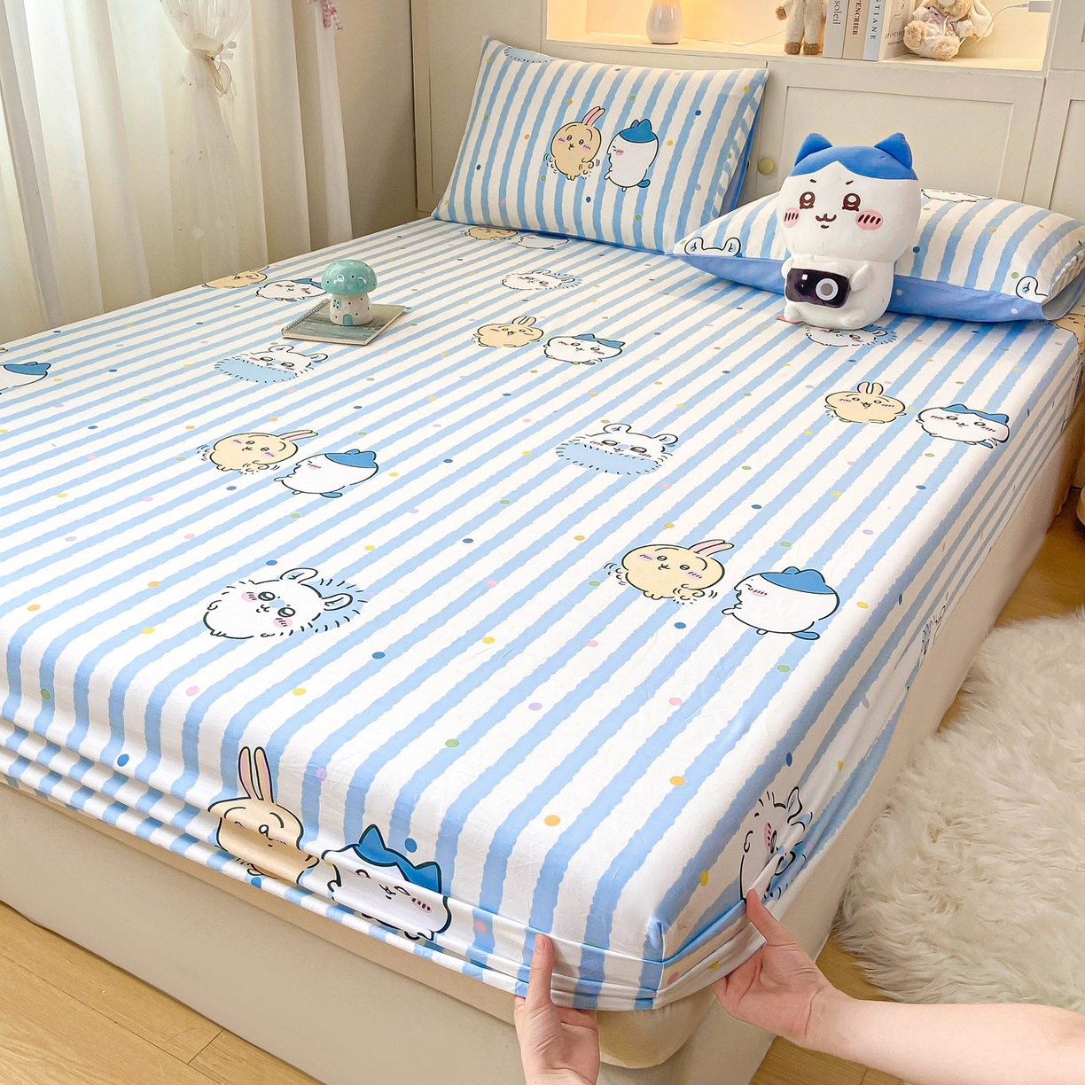 91家纺网 家纺一手货源 找家纺 博雅2025春夏新款吉伊卡哇大版全棉纯棉单品床笠床笠单件单床笠 点点条纹吉伊卡哇