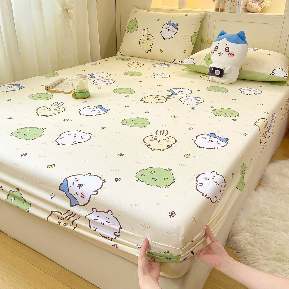 91家纺网 家纺一手货源 找家纺 博雅2025春夏新款吉伊卡哇大版全棉纯棉单品床笠床笠单件单床笠 开心吉伊卡哇