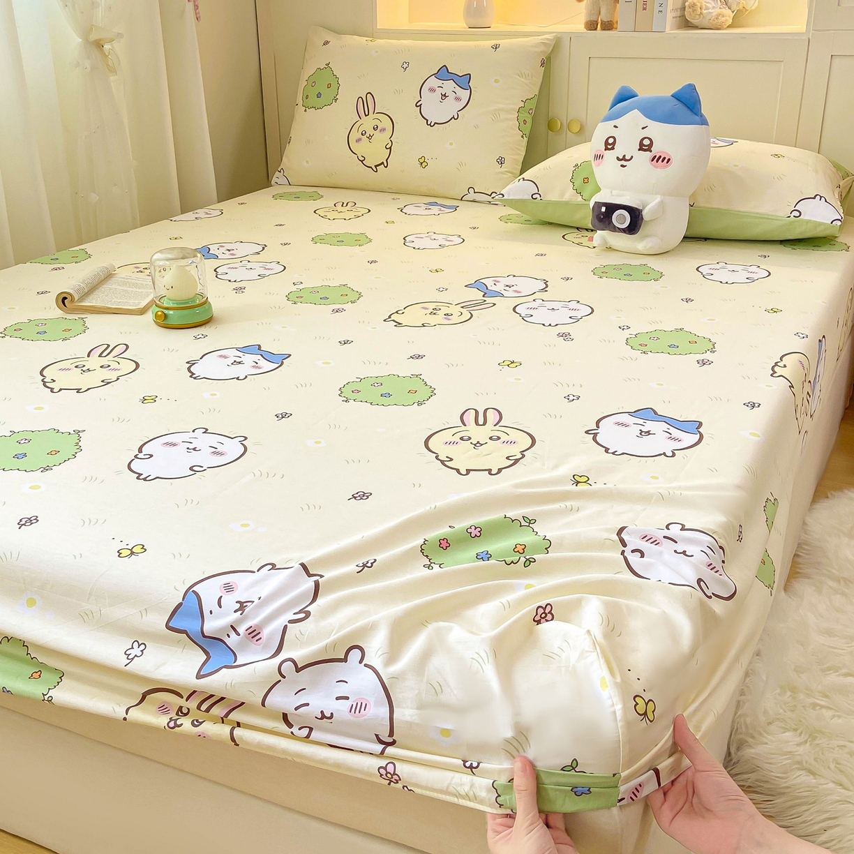 91家纺网 家纺一手货源 找家纺 博雅2025春夏新款吉伊卡哇大版全棉纯棉单品床笠床笠单件单床笠 开心吉伊卡哇