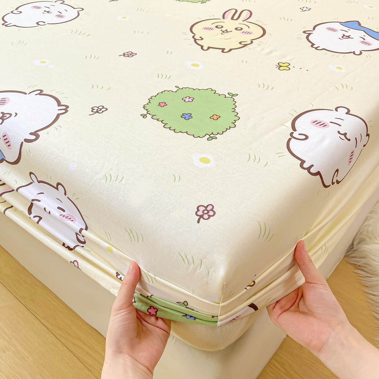 91家纺网 家纺一手货源 找家纺 博雅2025春夏新款吉伊卡哇大版全棉纯棉单品床笠床笠单件单床笠 开心吉伊卡哇