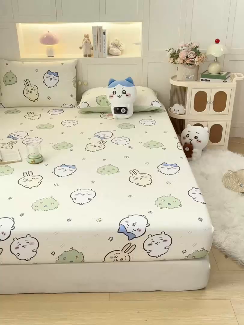 91家纺网 家纺一手货源 找家纺 博雅2025春夏新款吉伊卡哇大版全棉纯棉单品床笠床笠单件单床笠 开心吉伊卡哇