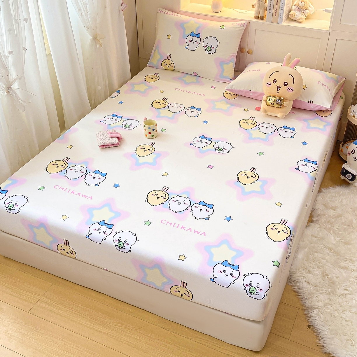 91家纺网 家纺一手货源 找家纺 博雅2025春夏新款吉伊卡哇大版全棉纯棉单品床笠床笠单件单床笠 星星吉伊卡哇