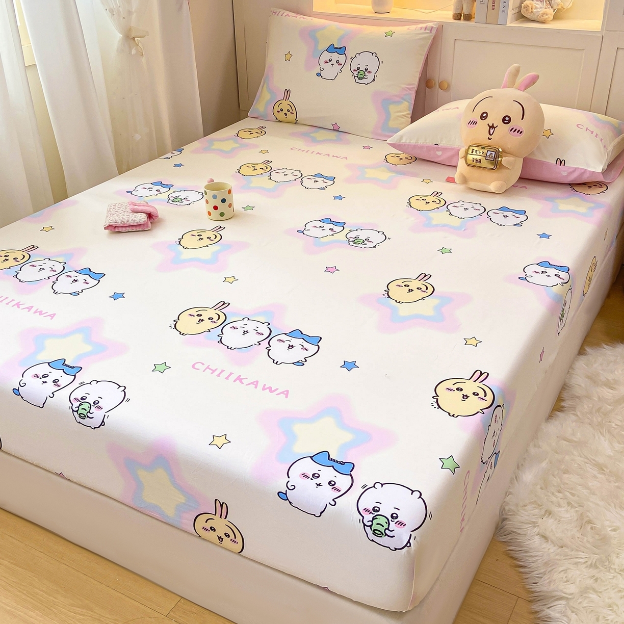 91家纺网 家纺一手货源 找家纺 博雅2025春夏新款吉伊卡哇大版全棉纯棉单品床笠床笠单件单床笠 星星吉伊卡哇