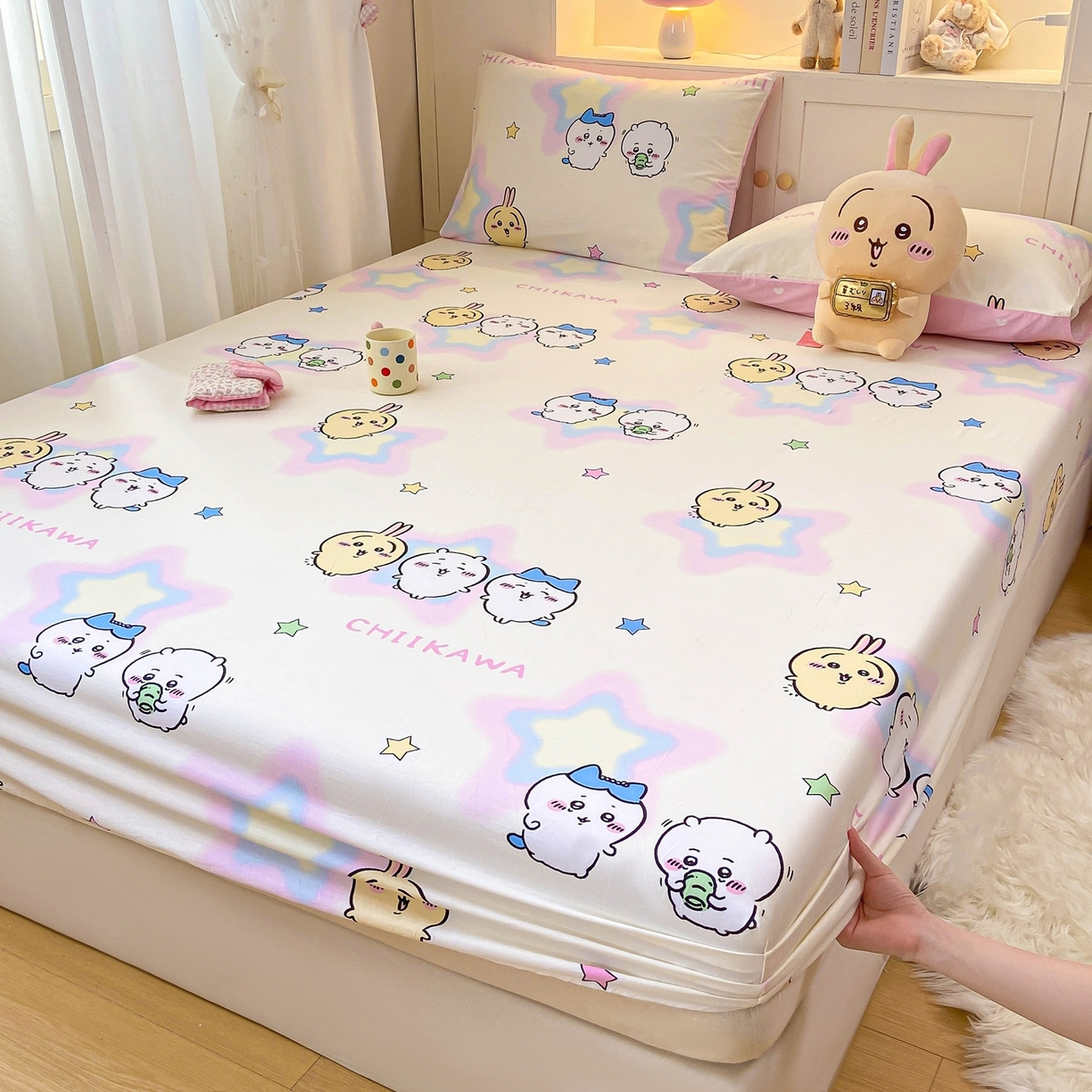 91家纺网 家纺一手货源 找家纺 博雅2025春夏新款吉伊卡哇大版全棉纯棉单品床笠床笠单件单床笠 星星吉伊卡哇