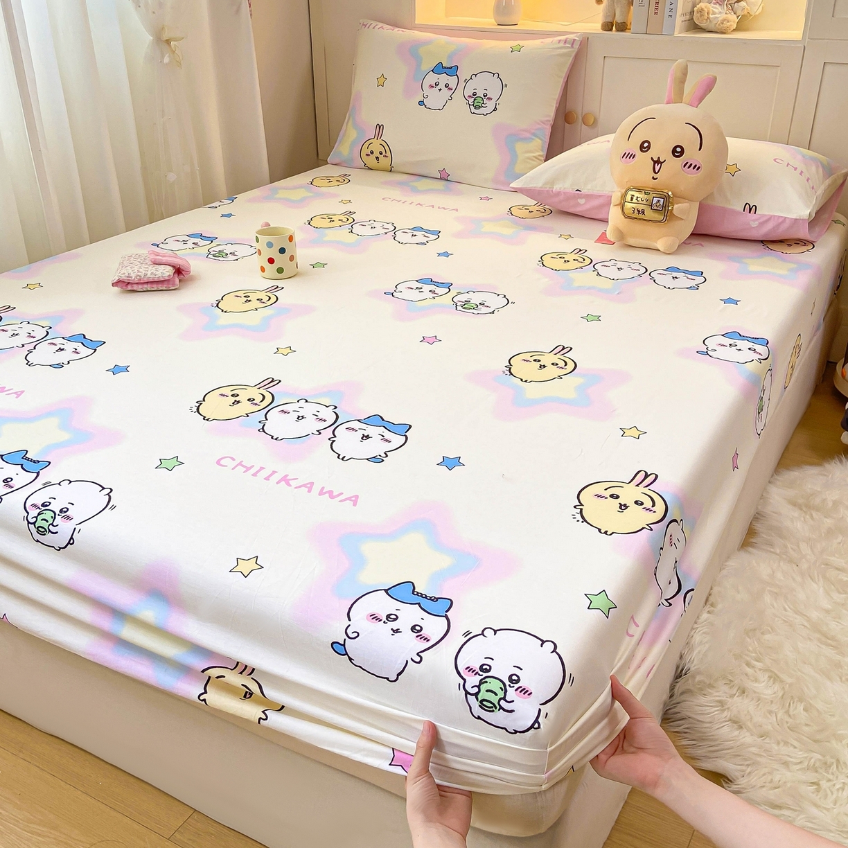 91家纺网 家纺一手货源 找家纺 博雅2025春夏新款吉伊卡哇大版全棉纯棉单品床笠床笠单件单床笠 星星吉伊卡哇