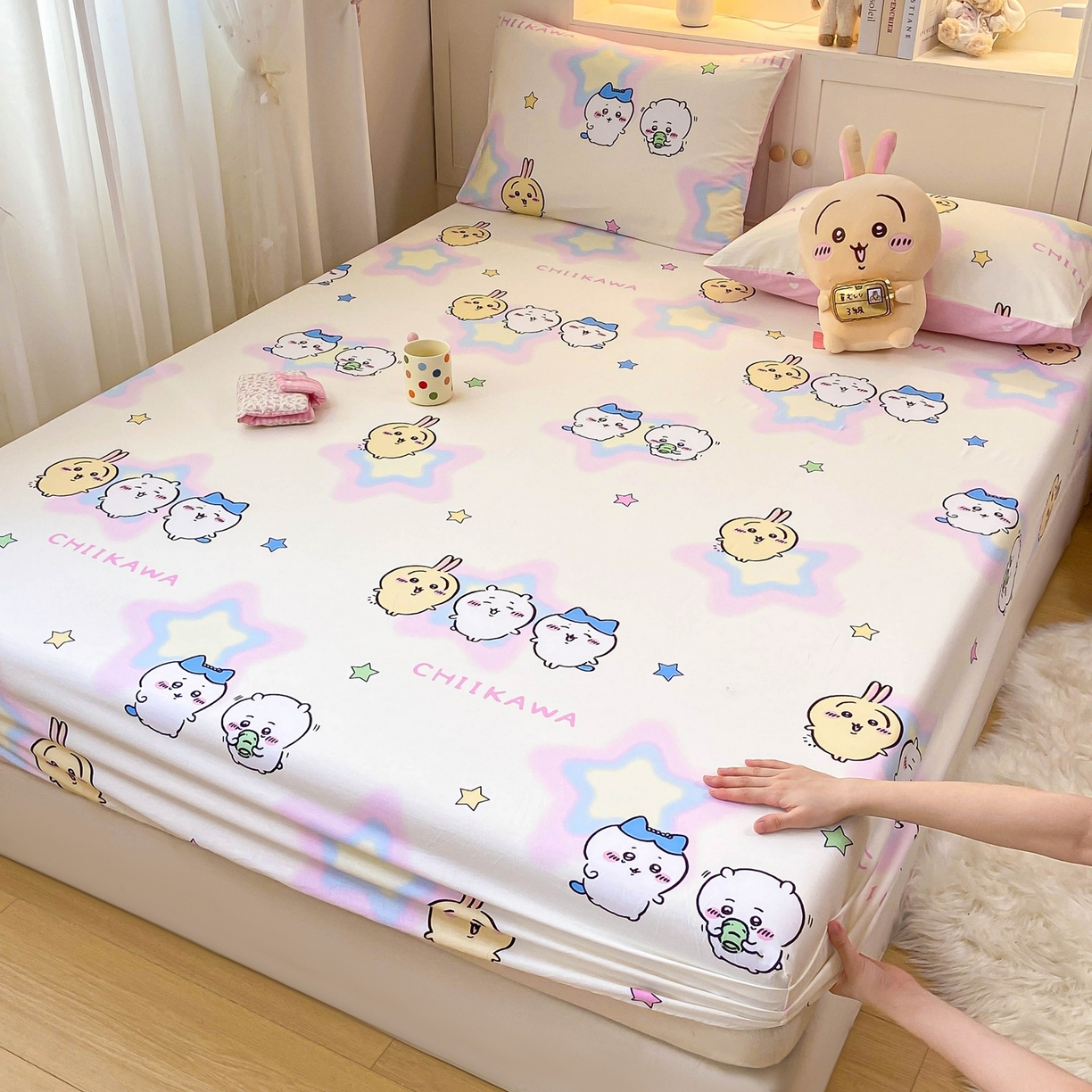 91家纺网 家纺一手货源 找家纺 博雅2025春夏新款吉伊卡哇大版全棉纯棉单品床笠床笠单件单床笠 星星吉伊卡哇