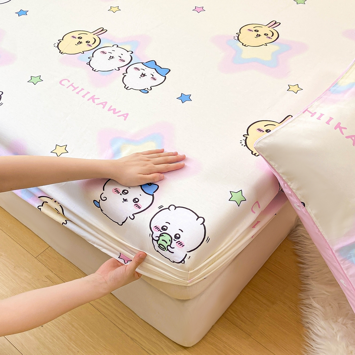 91家纺网 家纺一手货源 找家纺 博雅2025春夏新款吉伊卡哇大版全棉纯棉单品床笠床笠单件单床笠 星星吉伊卡哇