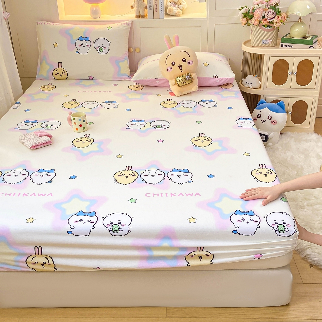 91家纺网 家纺一手货源 找家纺 博雅2025春夏新款吉伊卡哇大版全棉纯棉单品床笠床笠单件单床笠 星星吉伊卡哇