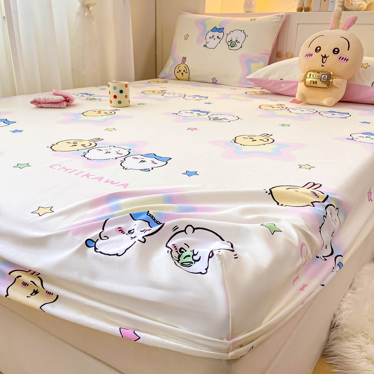 91家纺网 家纺一手货源 找家纺 博雅2025春夏新款吉伊卡哇大版全棉纯棉单品床笠床笠单件单床笠 星星吉伊卡哇