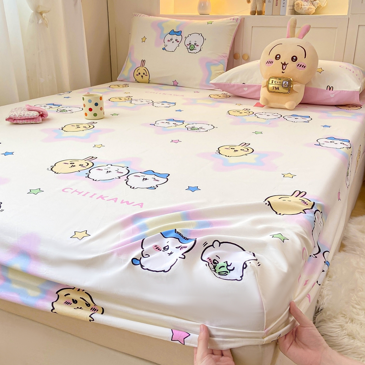 91家纺网 家纺一手货源 找家纺 博雅2025春夏新款吉伊卡哇大版全棉纯棉单品床笠床笠单件单床笠 星星吉伊卡哇