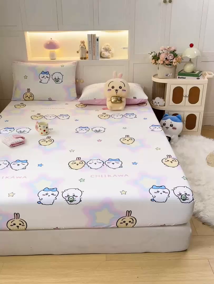 91家纺网 家纺一手货源 找家纺 博雅2025春夏新款吉伊卡哇大版全棉纯棉单品床笠床笠单件单床笠 星星吉伊卡哇